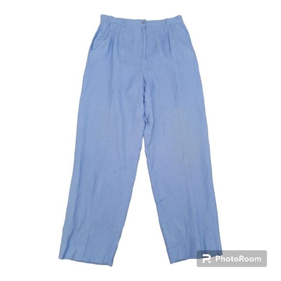Talbots Vintage Linen Blend Lightweight Blue Pleated Pants High-Rise Size 10 - Picture 1 of 10